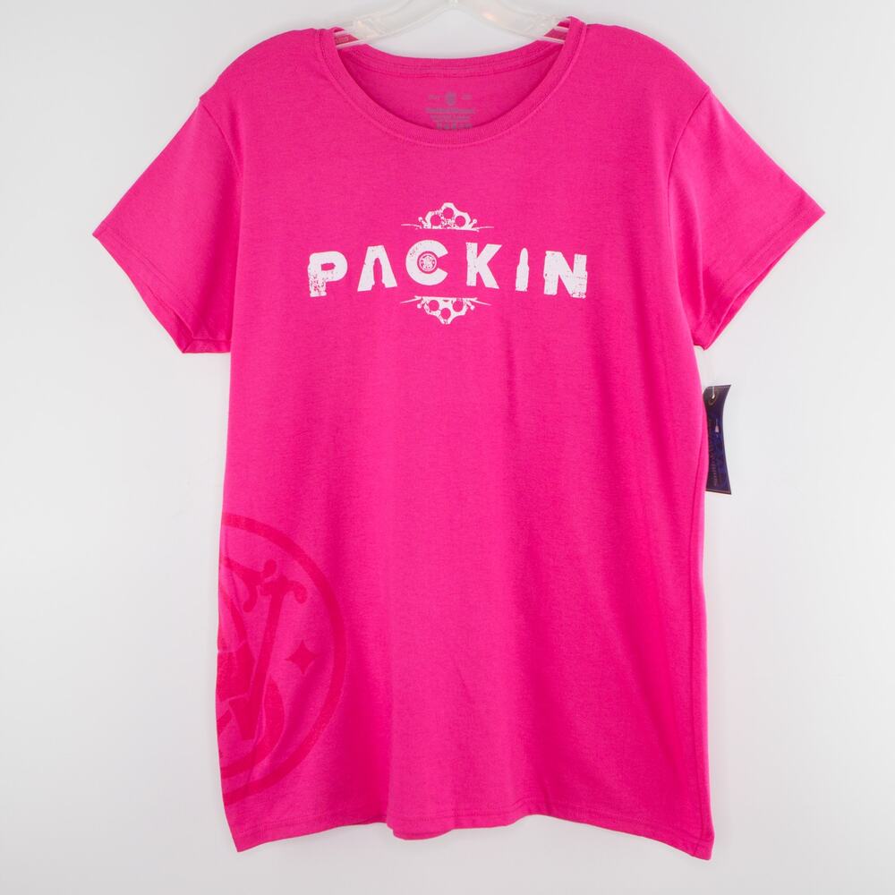 New SMITH & WESSON Women's T-shirt 'Packin' Pink LARGE Short Sleeve Tee Shooting